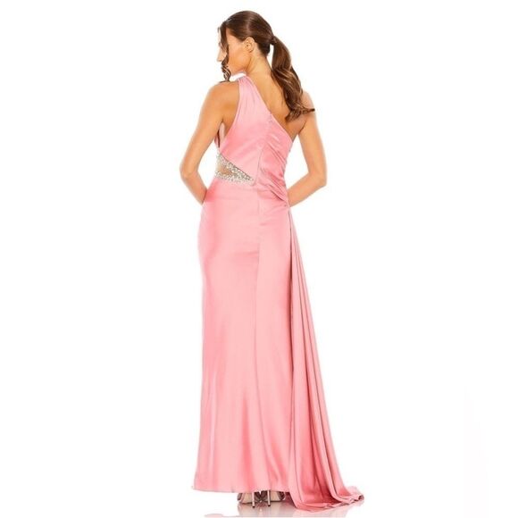 Mac Duggal Coral Pink One Shoulder Embellished Satin Gown Dress 2210 Size 4 NEW - Picture 4 of 9